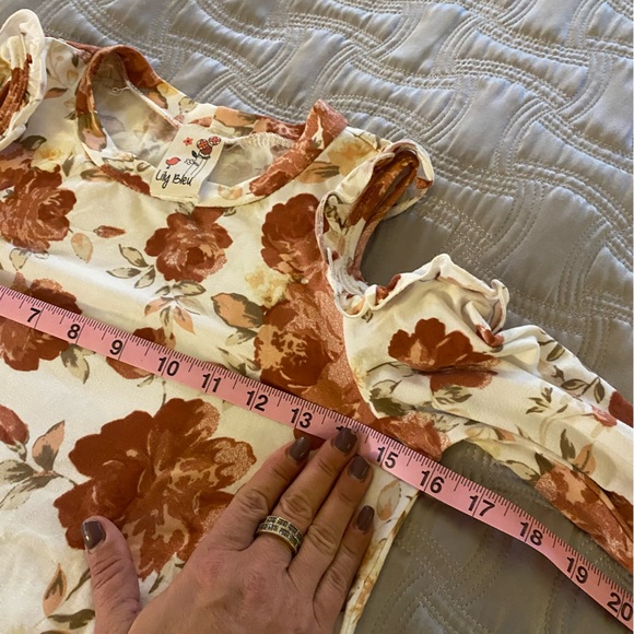 Lily Bleu Girls Cold Shoulder 3/4 Sleeve Floral Top Sz L(12-14),White Dusty Rose - Picture 5 of 5